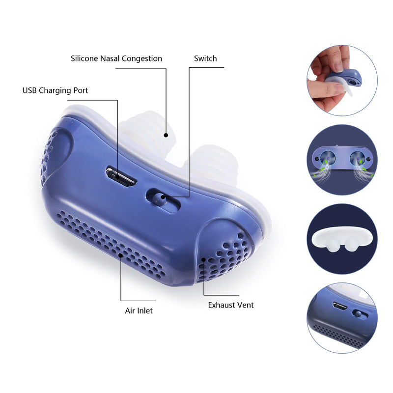 Anti Snoring Devices, Snoring Solution, Effective Snoring Prevention, Electric Breathable Snore Stopper, Suitable for Men and Women with All Nose Shapes Blue