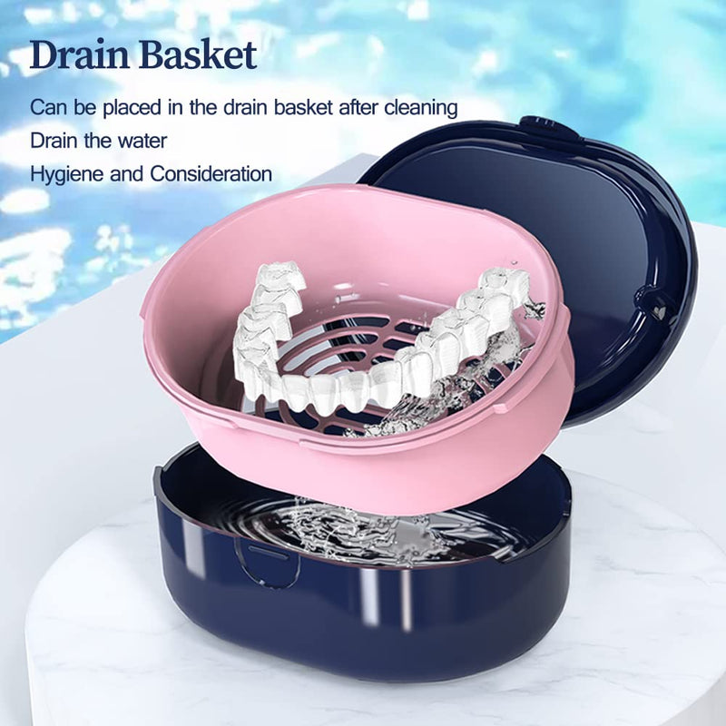 [Australia] - Dentures Case, Denture Bath Case Cup Box Double Layer Dry and Wet Separation Portable False Teeth Container, Denture Cup with Lid for Cleaning Household Office Travel(Blue) Blue 