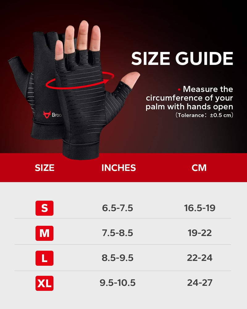 [Australia] - BraceBull Arthritis Gloves (2 Count), Copper Infused Fingerless Compression Gloves for Hand Pain, Carpal Tunnel, RSI, Rheumatoid, Tendonitis, and Relieve Muscle Pain for Women & Men (M, Black) Medium 
