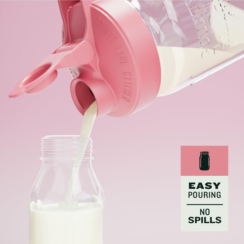 [Australia] - County Line Kitchen Breast Milk Pitcher for Fridge - Wide Mouth, 1 Quart (32 oz) Mason Jar - Heavy Duty Breastmilk Storage Container, Leak Proof, Sturdy - Baby Formula Mixer Pitchers Pink 