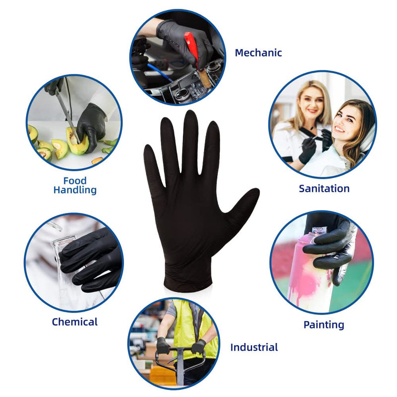 [Australia] - KKD Nitrile Gloves Disposable 100 Count 5.5 Mil Latex Free & Powder Free Gloves For Cooking, Cleaning, Insdustrial and Salon Use, Black, Large B-black-large (100 Count) 