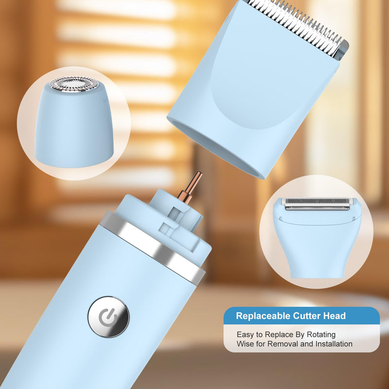 [Australia] - 3-in-1 Electric Razor IPX7 Waterproof Bikini Trimmer Wet & Dry Use Painless Personal Trimmer Groomer for Ladies Face Body Legs Bikini Public Hairs Electric Lady Shaver with Replaceable Heads 