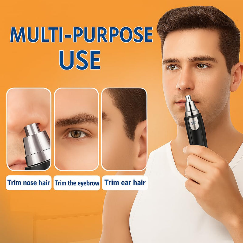 Ear and Nose Hair Trimmer Clipper - 2025 Professional Painless Eyebrow & Facial Hair Trimmer for Men Women, Battery Operated Facial & Eyebrow Hair Remover, Dual-Edge Blades, Painless Grooming Silver/Black