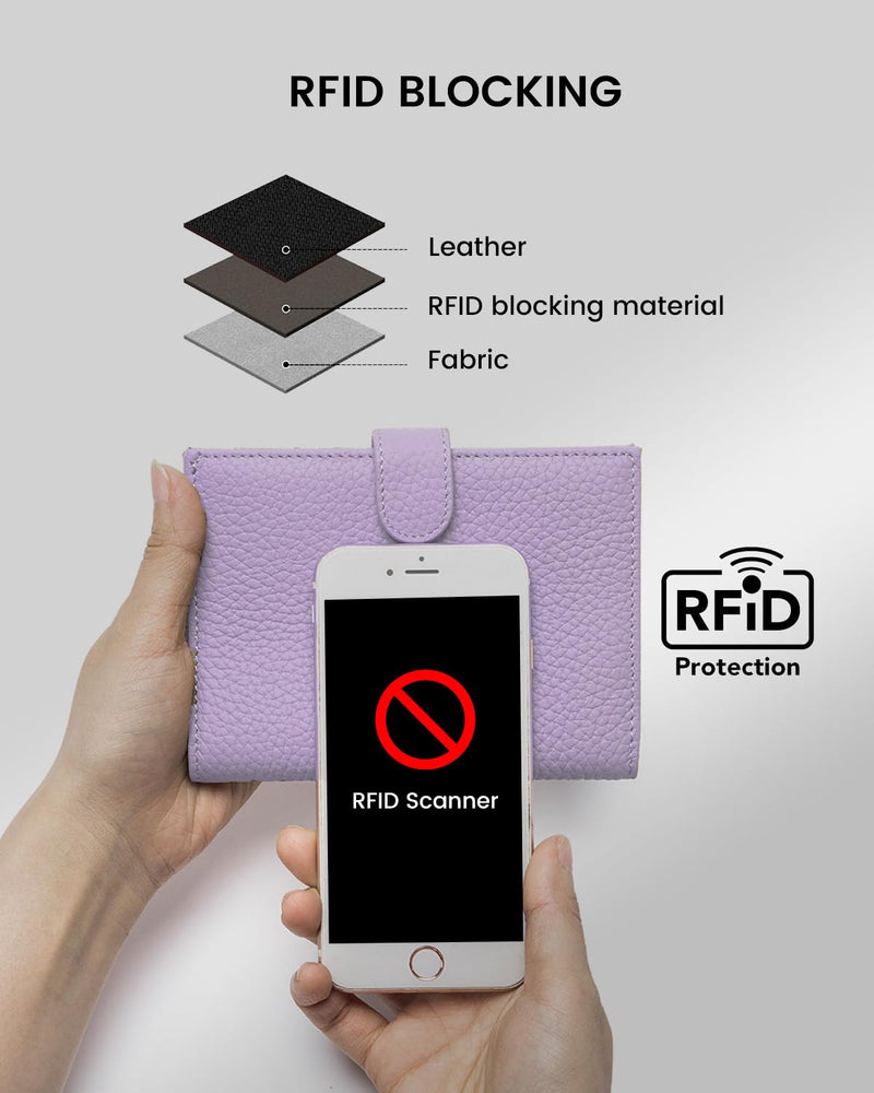 Karmiir RFID Blocking Small Leathear Coin Wallet & RFID Blocking Leather Passport Wallet, Light Purple(Same Color&Material)