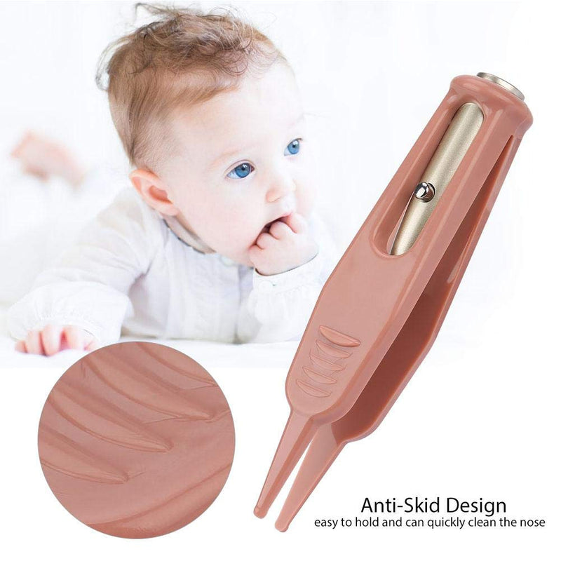 [Australia] - Baby Nose Cleaning Tweezers, Round-Head Baby Ear Nose Navel Cleaner Clip Tool with LED Light, Plastic Plier for Toddler 