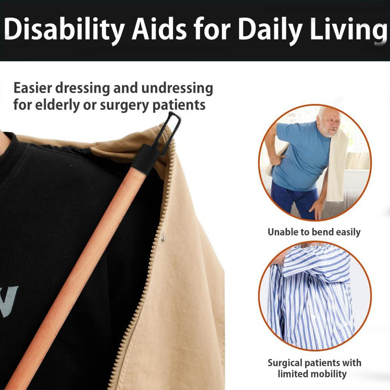 [Australia] - 28" Dressing Stick for Elderly, One Piece Real Beech Wood Dressing Long Stick & Shoe Stick, Disability Aids for Daily Living for Pants, Shoes, Socks and Shirts, 2PK 2 