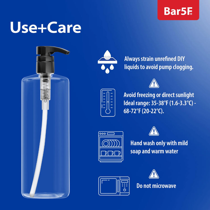 Bar5F Empty Shampoo Bottles with Pumps 32oz/1Liter/Large Pack of 6 | BPA-Free, PETE1 Plastic, Crystal-Clear