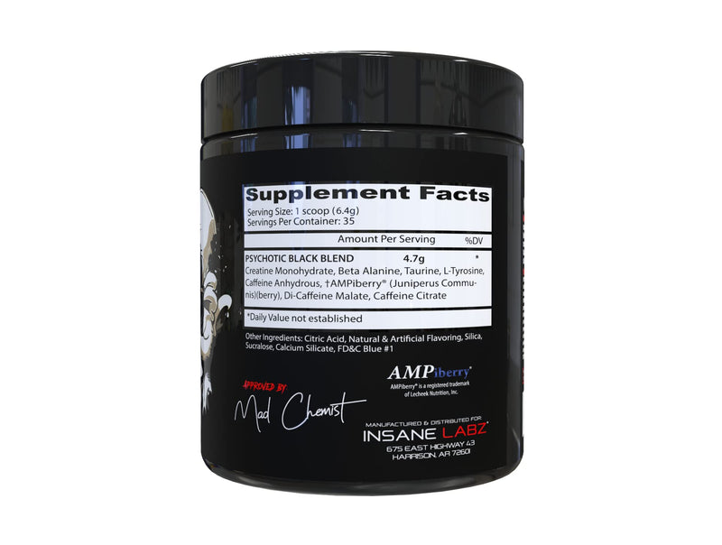 [Australia] - Insane Labz Psychotic Black Edition Mid Stimulant Pre Workout Powder, Energy Focus Pumps, Loaded with Creatine Beta Alanine Taurine Fueled by AMPiberry, 35 Servings (Gummy Candy) Gummy Candy 7.9 Ounce (Pack of 1) 