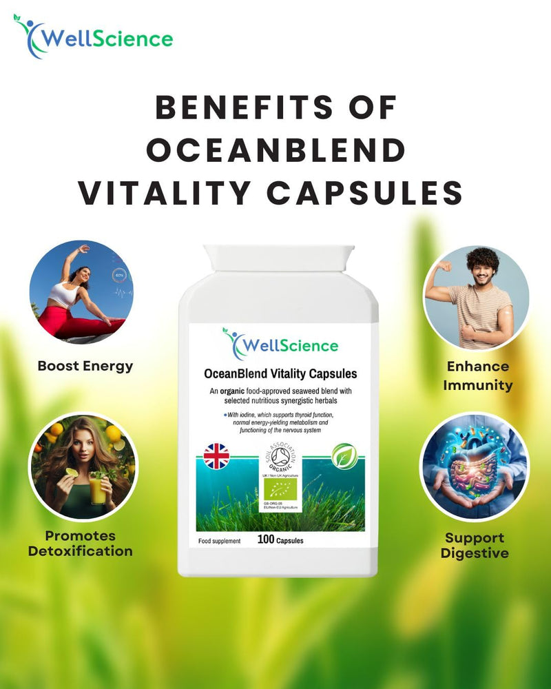 OceanBlend Vitality Capsules - Organic Seaweed Supplement for Thyroid Function, Energy Metabolism & Cognitive Health | Vegan, Iodine-Rich