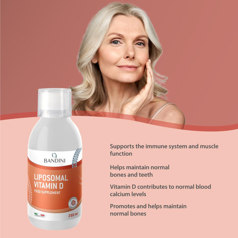 Bandini® Liposomal Vitamin D Liquid | 2000 IU Lipo Vitamin D3 | High Strength, High Bioavailability & Absorption | Immunity, Bones, Teeth, Joints, Muscle Support | 250ml | 100% Vegan, Non-GMO