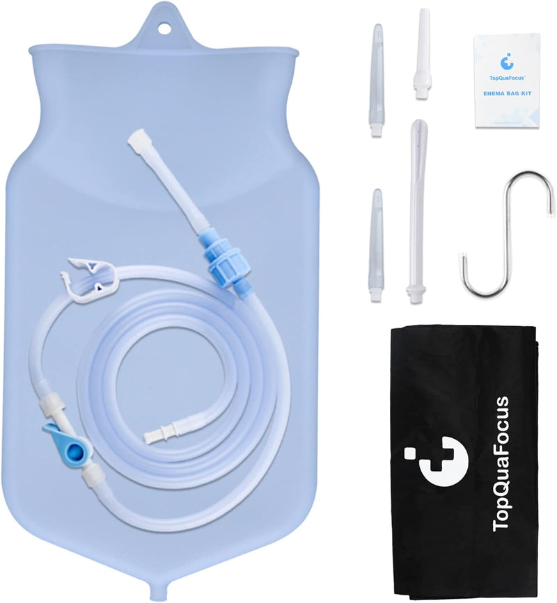 [Australia] - TopQuaFocus Enema Bulb Kit Home Coffee Enema for Men and Women Large Enema Bulb 11oz / 320ml with 5 Enema Nozzle & Silicone Tube, BPA & Phthalates Free Clear 