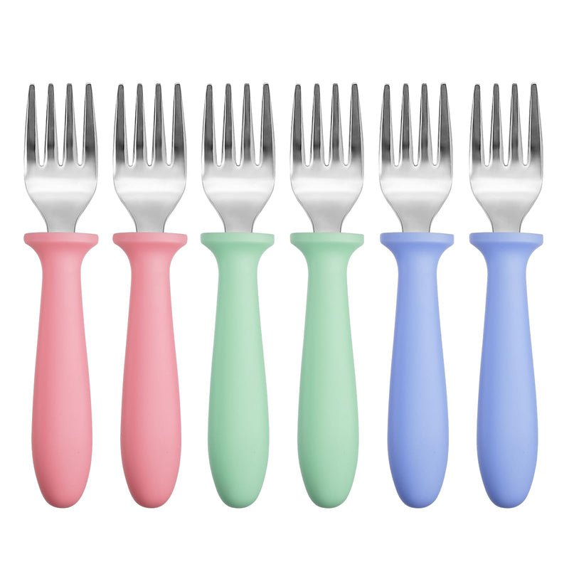 [Australia] - Pimoys 6-Pack Stainless Steel Toddler Forks Baby & Kids Utensils for Self-Feeding Plastic Handle Dishwasher Safe 