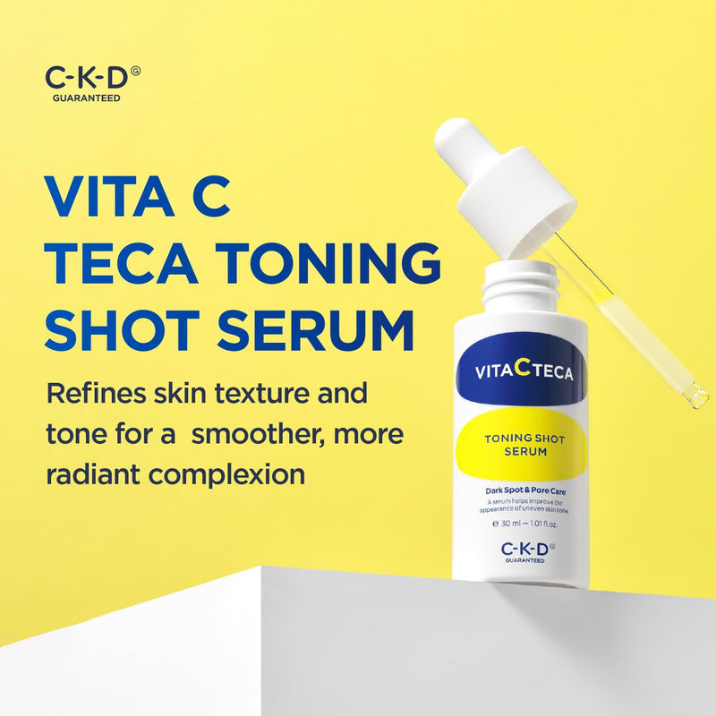 CKD Vita C TECA Toning Shot Serum – Vitamin C & TECA Face Serum for Brighter-Looking Skin, Hydrating Facial Serum for Radiant Complexion, Korean Skincare, 1.01 fl oz 1.01 Fl Oz (Pack of 1)
