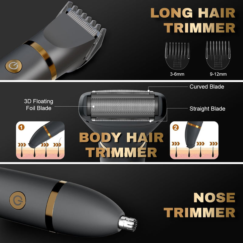[Australia] - Ball Shaver for Men, 3-in-1 Multifunction Body Hair Trimmer & Pubic Shaver with Titanium Blades (No Nicks!), IPX7 Waterproof Electric Razor, LED Display, Wet/Dry 