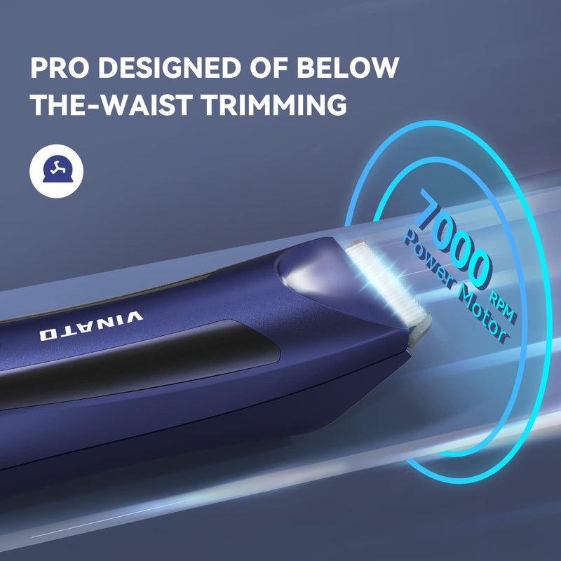 [Australia] - VINATO Electric Body Hair Trimmer - Manscape Ball Trimmer, Groin Hair Trimmer for Men, Waterproof Ball Shaver, USB Recharge Dock Replaceable Ceramic Blade, Male Hygiene Razor, 90 Mins Battery Life Blue 