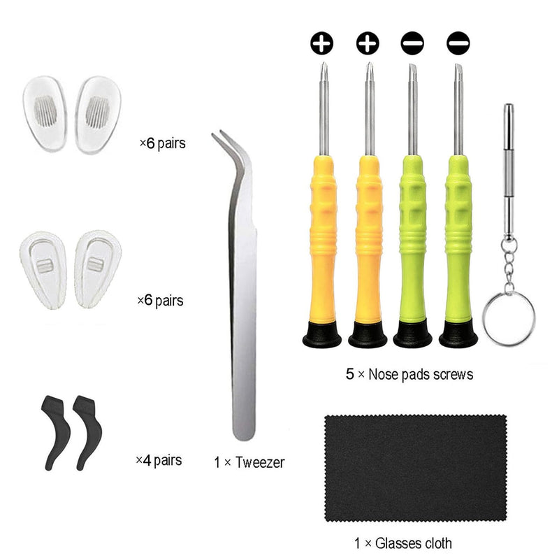 [Australia] - Eyeglasses Repair Kit, Sunglasses Repair Kit with Precision Screwdrivers, Nose Pads, Screws, Tweezer, Cleaning Cloth for Glasses, Sunglass, Watch Clock Spectacle Repair 