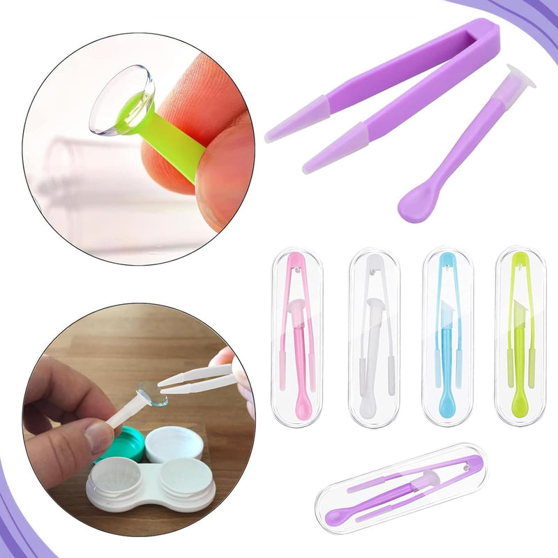 [Australia] - Pack of 5 contact lens insertion aids, contact lens removers, contact lens suckers, contact lens tweezers, contact lens insertion aids, soft lenses with bottles without ventilation and tweezers, 5 pieces 