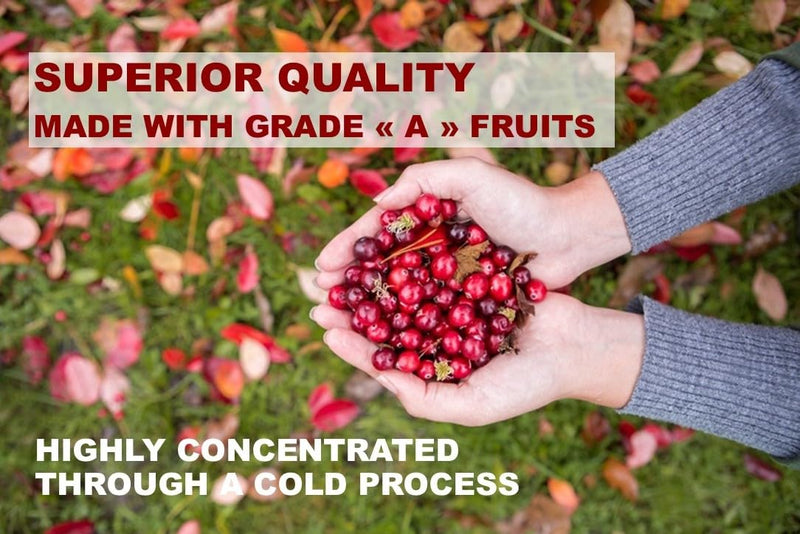 Urinary Health. Cranberry & Elderberry Concentrate. Fruits from Canada. Natural Antioxidant. Delicious Taste. 5 ml/Day 1 bottle