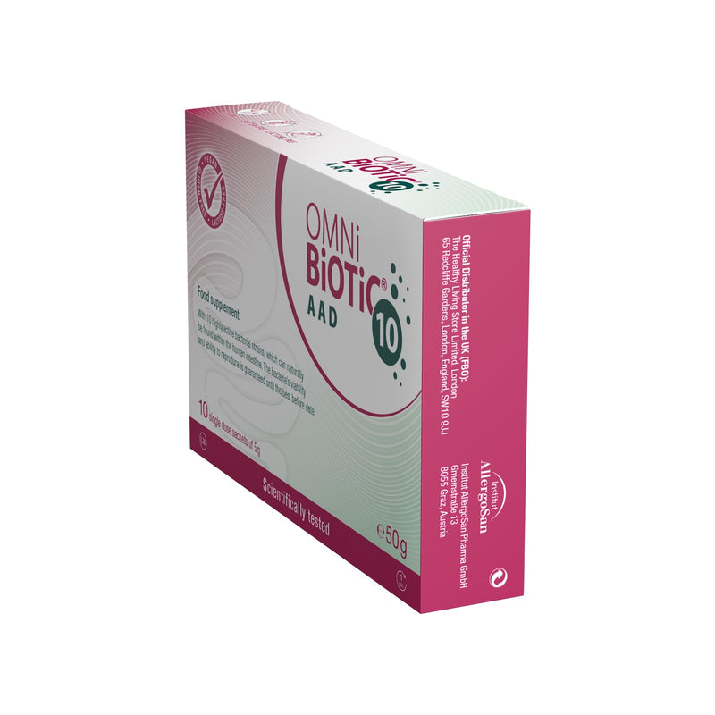OMNi BiOTiC 10 AAD | Probiotic for Antibiotics | Use During and After Any Course of Antibiotics | 10 Sachets (50 g) | Powder | with Inulin | Vegan | Gluten-Free | Lactose-Free Vanilla
