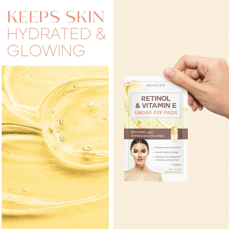 Retinol & Vitamin E Under Eye Patches - Dermatologist Tested - Anti-Aging - Depuffing, Reduce Fine Lines & Wrinkles, Dark Circles - Natural Ingredients - Korean Skin Care - All Skin Types - 15 Pairs Retinol & Vitamin E (15 Pairs)