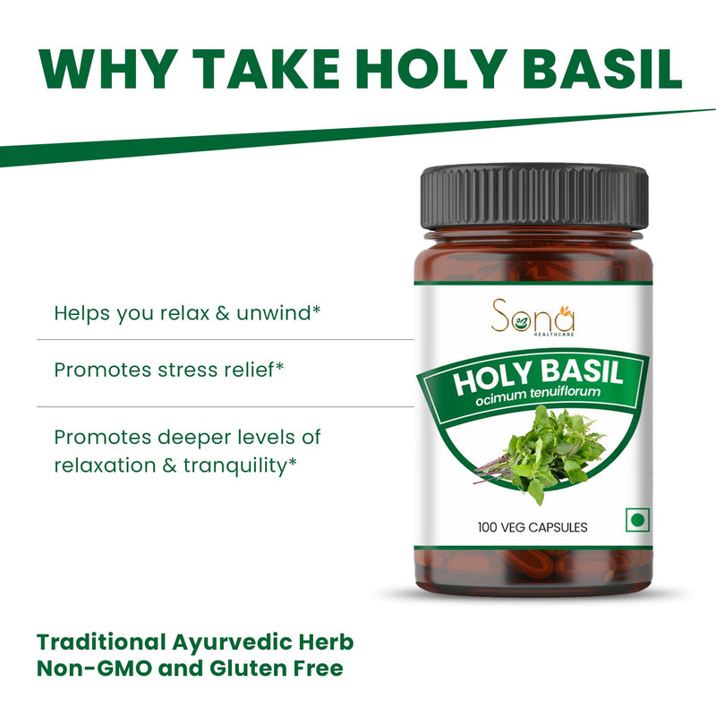 [Australia] - SONA Holy Basil Capsule - 1000mg Veg Capsules 100 Count (Pack of 1) 