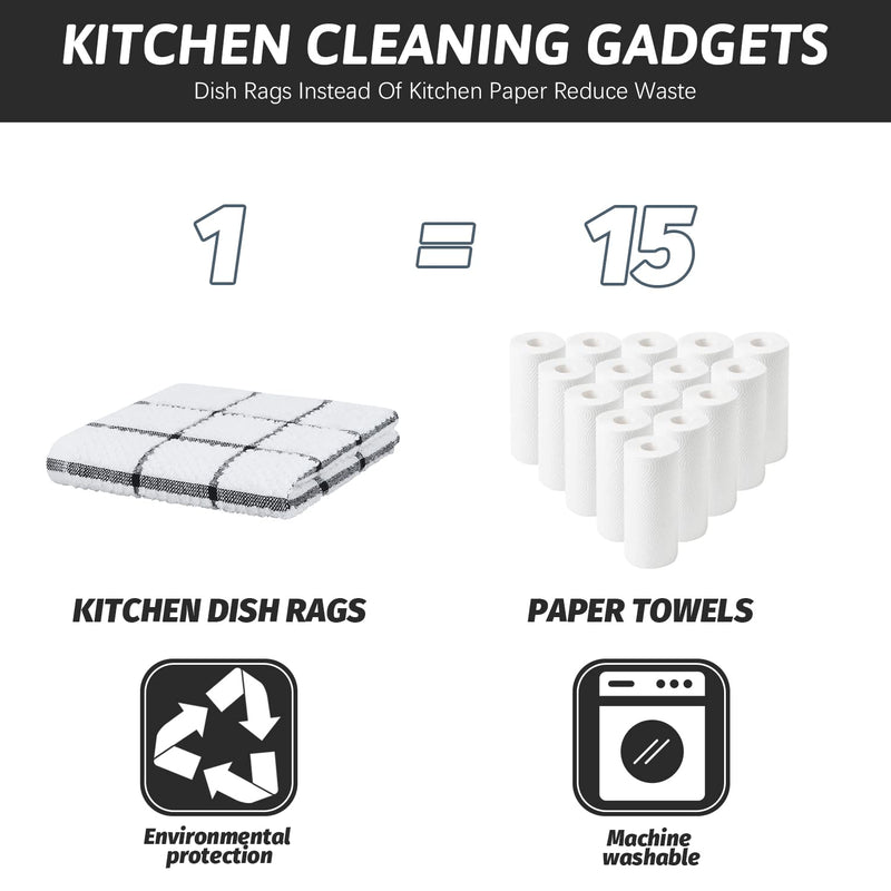 [Australia] - Nialnant 8 Pack Kitchen Dish Rags,100% Cotton Dish Cloths for Washing Dishes,Quick Drying Kitchen Towels,12x12 Inches,Black Plaid Black Plaid 12 x 12 in - 8PCS 