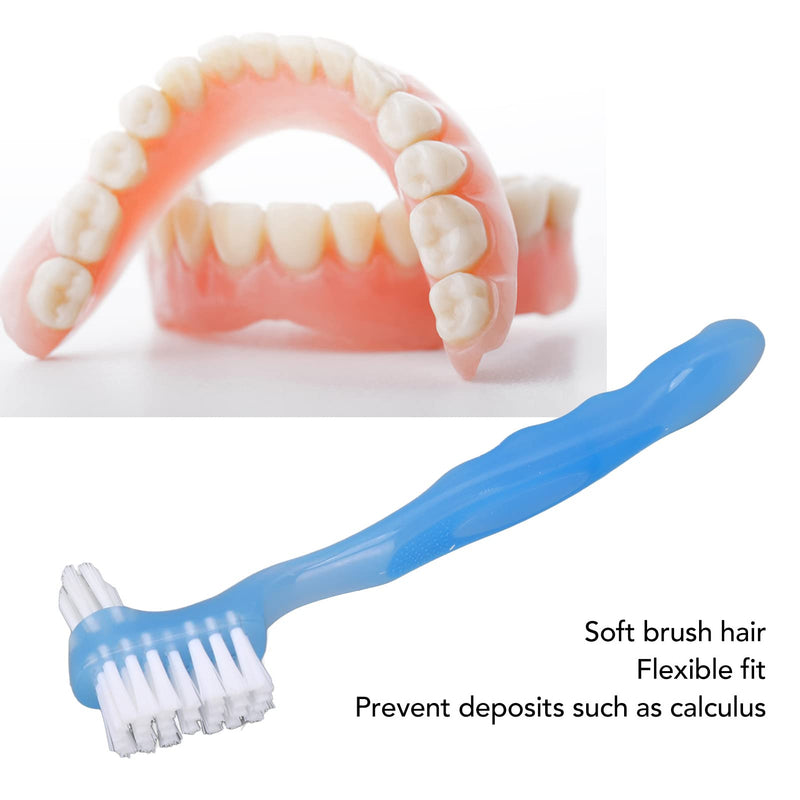 5pcs Denture Brush Set, Double Head Professional Denture Cleanning Travel Portable Double Sided False Teeth Cleaning Brush(Blue) Blue