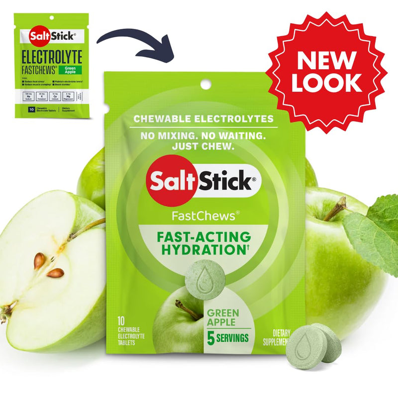 SaltStick Fastchews, Electrolyte Replacement Tablets for Rehydration, Exercise Recovery, Youth & Adult Athletes, Hiking & Sports Recovery, 1 x Packet of 10 Tablets (Green Apple) (Pack of 2) 10 count (Pack of 2)
