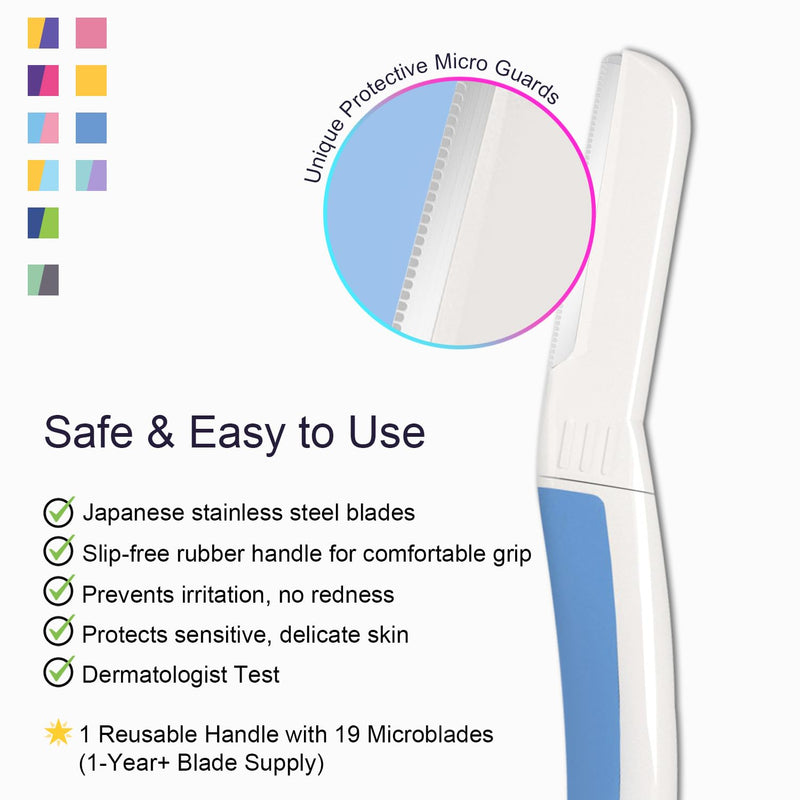 [Australia] - Dermaplane Razor - Facial Razor for Women - Dermaplaning Tool, with 19 Microblades for Face, Peach Fuzz Remover, Remove Facial Hair for Smoother Skin and Perfectly Shape Brows, Aegean Frost Aegean Frost Razor 
