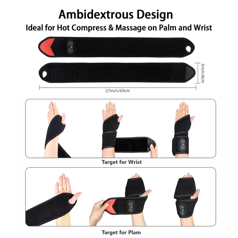 Wrist Heating Pad for Relaxing Discomfort with Massage Red Light Therapy,Coldfree Heated Brace with 3000mAh Battery,Hand Arthritis,Wrist Pain,Carpal Tunnel,Heat Wrist Wrap Gifts for Mom/Dad