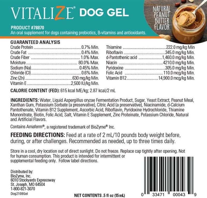Vitalize Dog Gel - After Surgery Recovery & Probiotics Alternative Immune Support Booster Supplement for Dogs Digestive & Gut Health - Liquid Gel Paste (15 ml) - PawsPlanet Australia