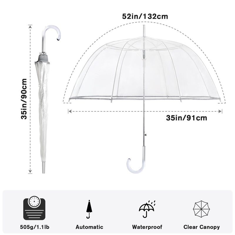 G4Free 52 inch Clear Bubble Umbrella + 42 Inch Clear Travel Umbrella, Reflective Strip, for Weddings,Prom, Graduation and Outdoor Events