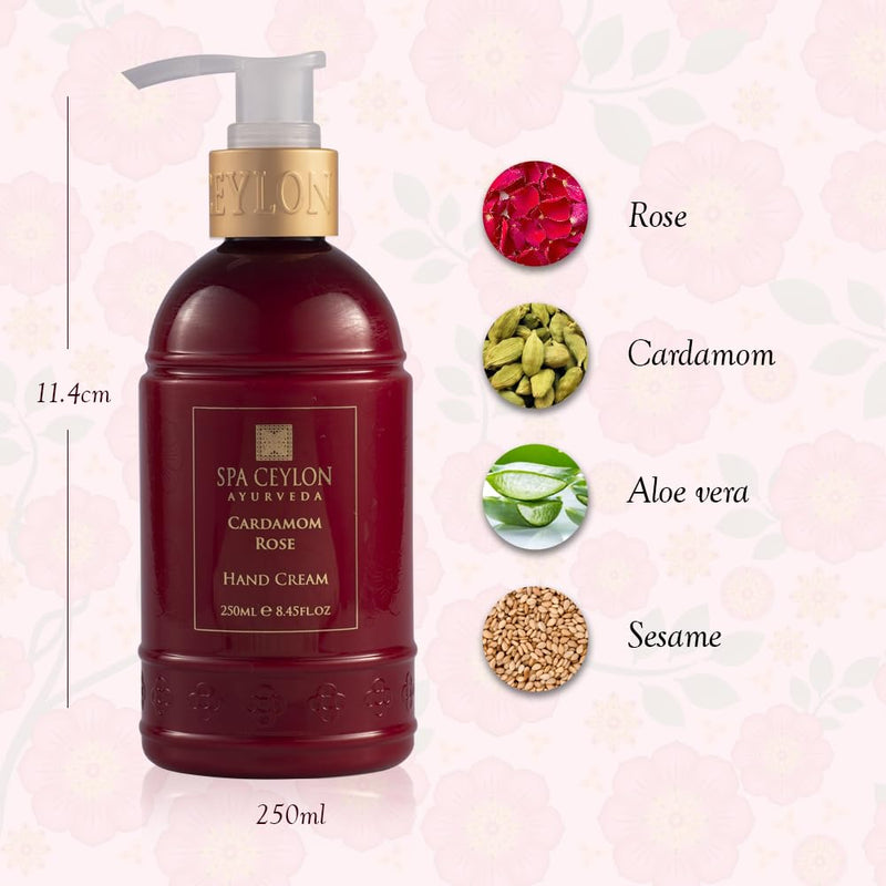 SPA CEYLON Cardamom Rose Hand Cream | Nourishing Hand Moisturizer with Mango Butter, Kokum Butter & Rice Bran | Uplifting Natural Hand Care for All Skin Types