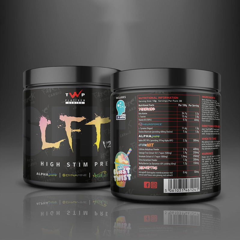 TWP Nutrition Platinum Series LFT V2, High Stim Strong Pre Workout, 390g and 30 Servings, 9 Great Flavours (ICY Blast Twist) Icy Blast Twist