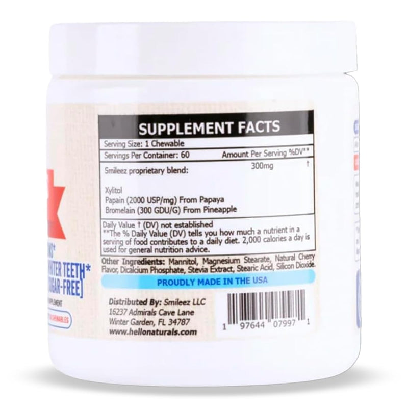 [Australia] - Kids Dental Chewables – Sugar-Free with Xylitol, Papain & Bromelain – 60 Tablets – Fights Cavities, Freshens Breath, Supports Gums & Enamel – Natural Cherry Flavor 1 