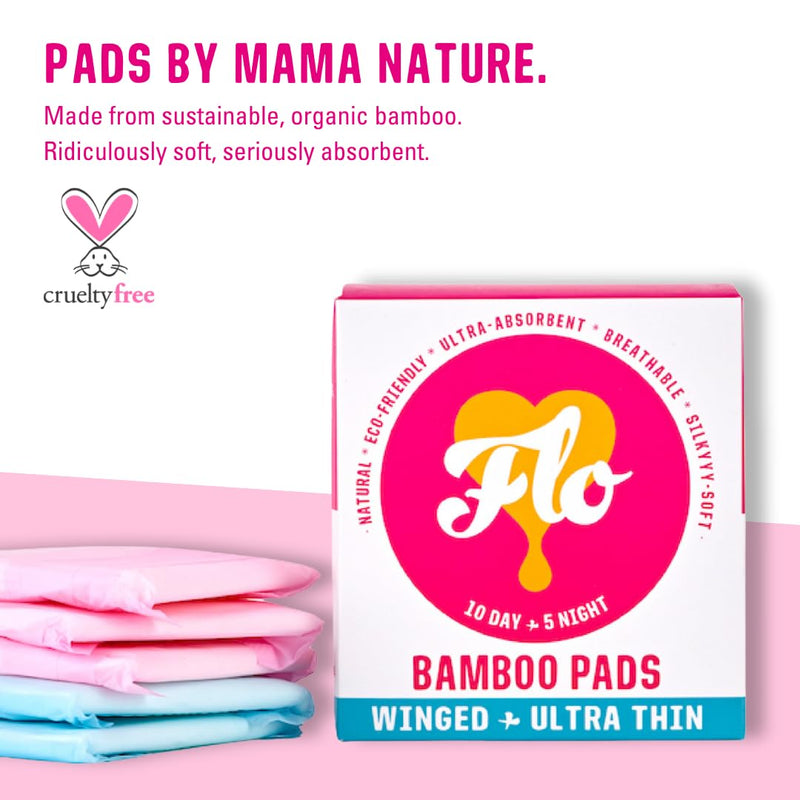 [Australia] - FLO - Organic Bamboo Pads, Day & Night Combo Pack, Feminine Care, Organic Menstrual Products, Plant-Based, Black-Owned, Absorbent Pads, Unscented, Breathable, Sanitary Napkins for Women,15-Count 15 Count Day + Night 