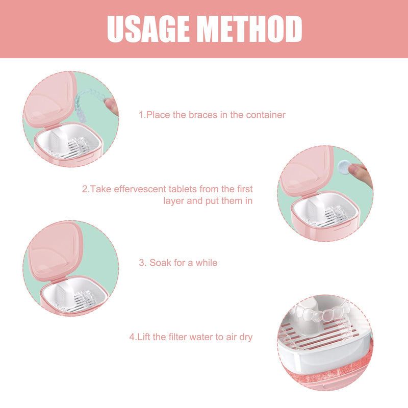 [Australia] - Braces box, set of 2, denture box, denture box, denture box, denture box, braces box with sieve, suitable for braces, dentures (white/pink) 