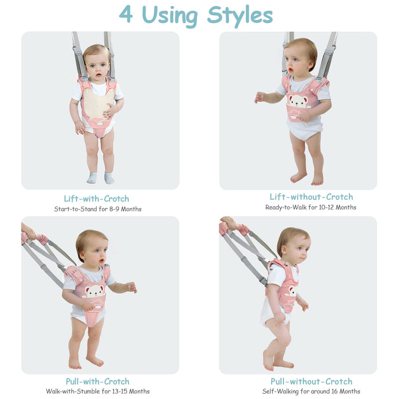 [Australia] - Baby Walking Harness Handheld Baby Walker Assistant Belt Adjustable Toddler Infant Walker Safety Harnesses Standing Up and Walking Learning Helper with Detachable Crotch for 9-24 Month (Pink) pink 