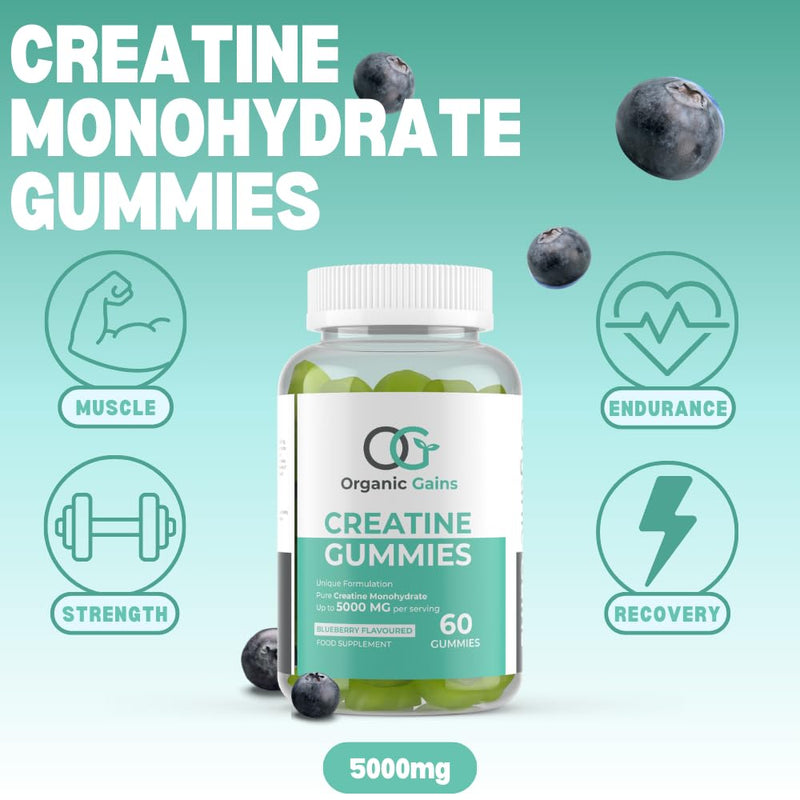 OG Creatine Monohydrate 5000mg Max Gummies - Natural Blueberry Flavour, Vegan, Energy Boost for Athletes - Premium Pre Workout for Men & Women, Superior Absorption, Formulated by Doctors (Pack of 2) 60 count (Pack of 2)