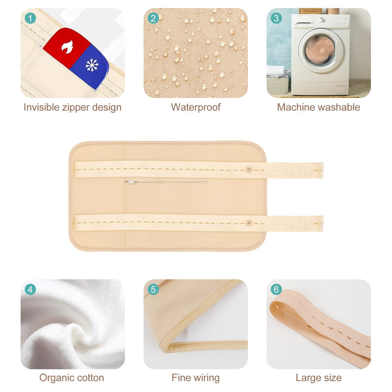 [Australia] - 6 Pcs Castor Oil Pack Wrap Organic Cotton for Liver Detox, Stomach, Belly, Neck, Breast & Entire Body, Reusable Pads Kit for Hot/Cold Compress with Adjustable Elastic Strap, Waterproof & Anti Oil Leak 