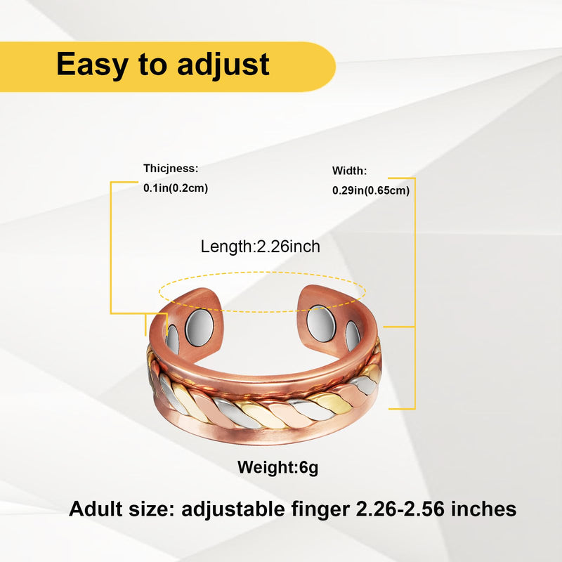 [Australia] - Copper Rings for Women,Pure Copper Three -Color Gold Woven Magnetic Ring, Fashion Copper Jewelry (0208s) 