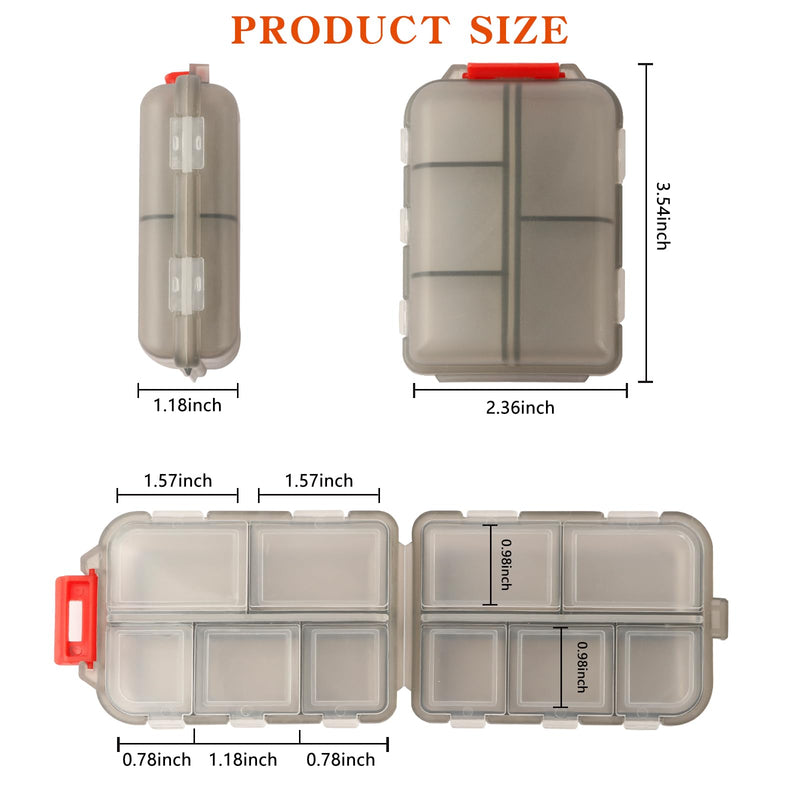 2Pack Travel Pill Organizer,10 Compartments Portable Pill Case,Pill Box | [2Pack Gray] [With Secure Snap Lock] [On-The-Go Medication Vitamin Supplement Pill Holder for Purse Pocket Travel] Gray & Gray