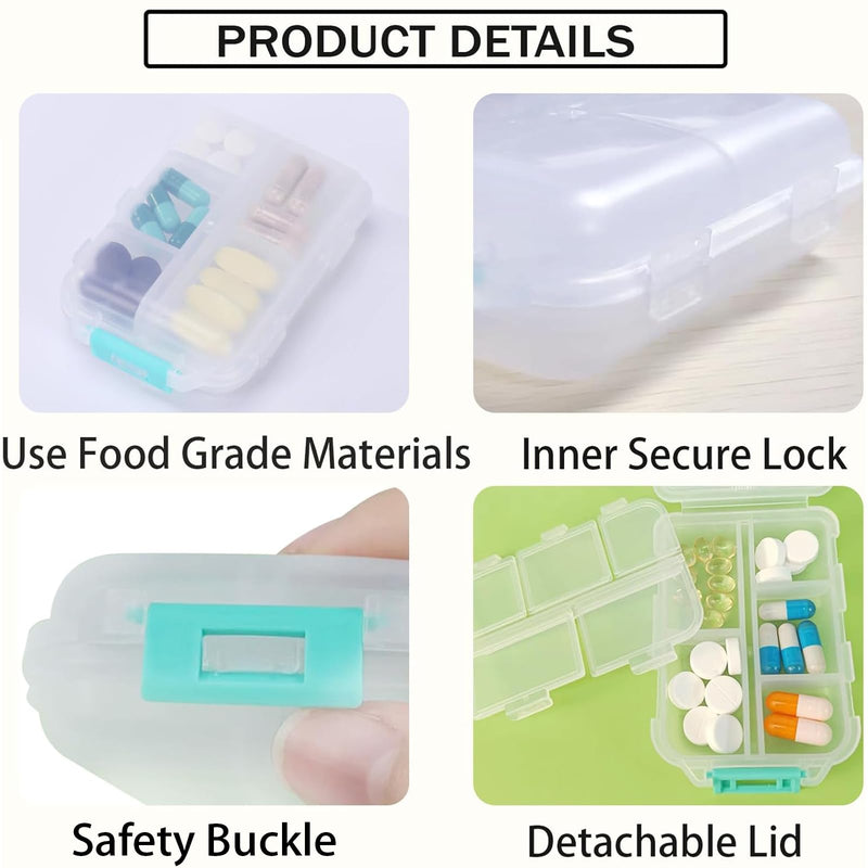 Travel Pill Organizer Portable Pocket Pill Case Small Pill Box for Purse Medicine Organizer Have 10 Compartments Storage Vitamin Fish Oil by INVODA (1PCS White+Lables) 1pcs White