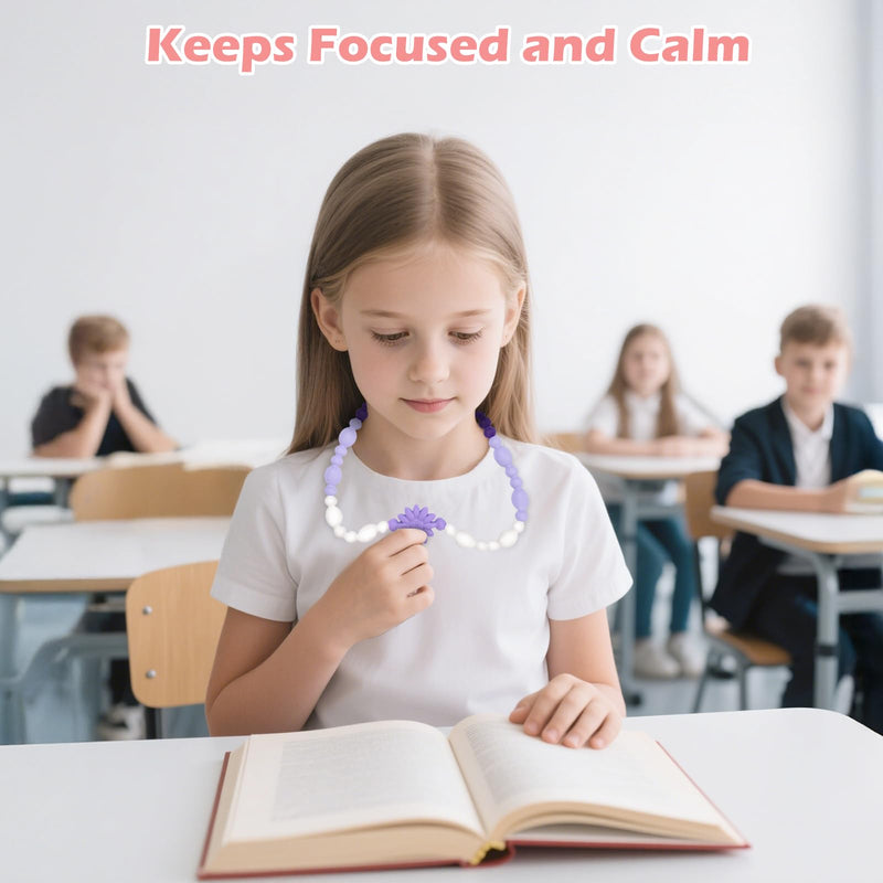 [Australia] - Chew Necklaces for Sensory Kids Adults, Flower Chewy Necklace Sensory Toys for Autism Nail Biting Anxiety, Fidget Necklace Oral Chew Toys, ADHD Tools for Boys Girls Blush Lavender 