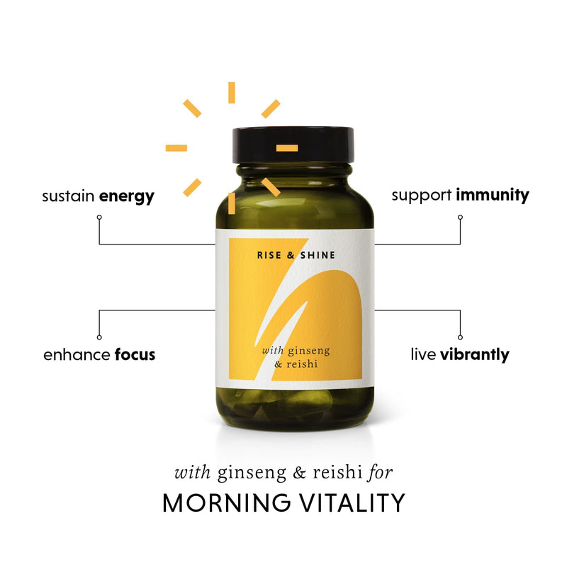 Ginseng & Reishi Supplement – Rise & Shine 60 Capsule Jar - Red Ginseng Capsules - Panax Ginseng High Strength - Reishi Mushroom Capsules - Natural Energy Supplement for Adults Morning Vitality