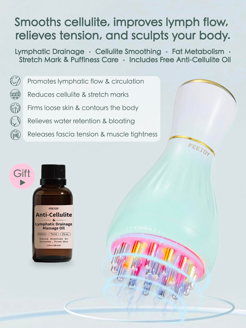 [Australia] - Lymphatic Drainage Massager & Massage Tool with Cellulite Oil, Body Sculpting Machine & Fascia Blaster for Cellulite with Microcurrent, Light, Heat & Vibration, for Legs, Arms & Belly 