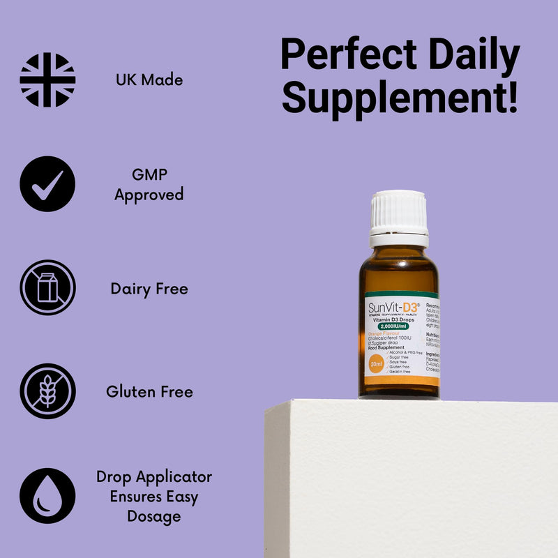 SunVit-D3 Vitamin D3 2000iu Drops - Cholecalciferol Baby Vitamin D Drops, Vitamin D for Kids | Support The Maintenance of Bone, Teeth, Muscle & Immune System | Vitamin D Kids (20ml Orange Flavor)