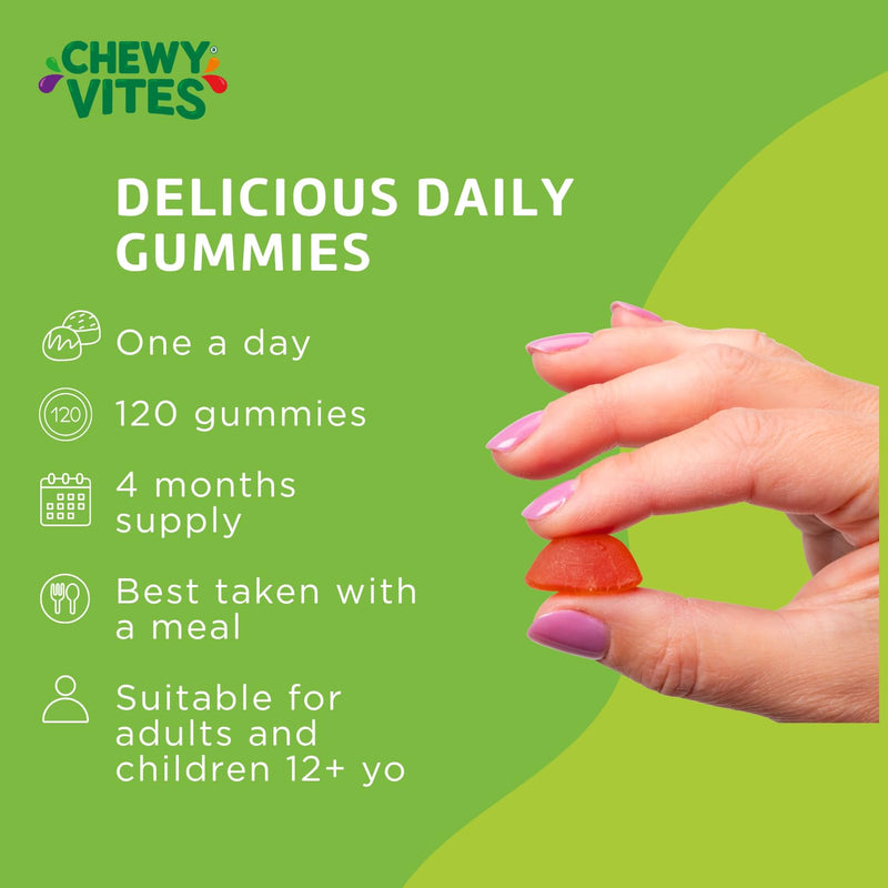 Multivitamin Gummies for Adults, 120 Gummies (4 Month Supply), 12 Vitamins and Minerals: Vitamin C, D, B12, Folic Acid, Vegan Multivitamins for Women & Men, for Energy & Immune Support - Chewy Vites