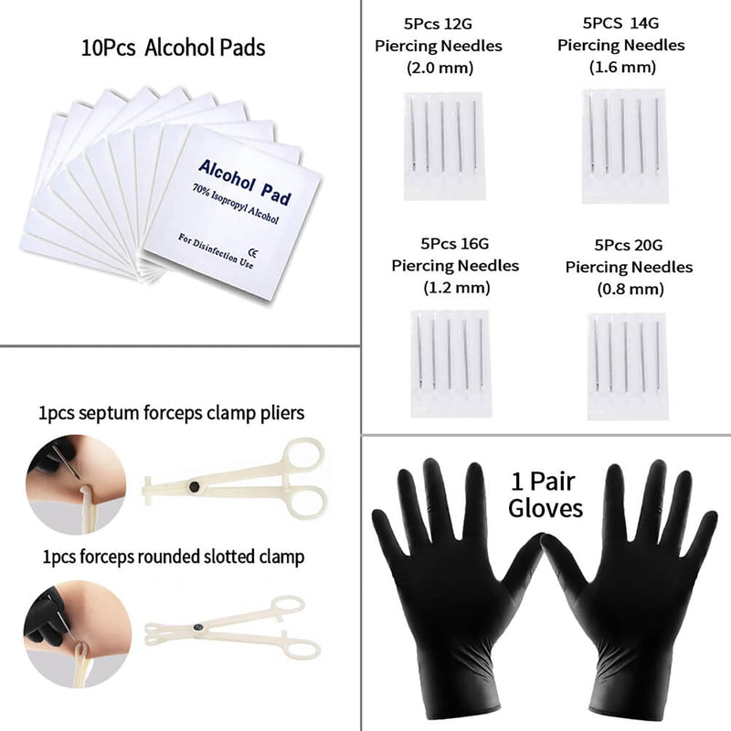 [Australia] - 94PCS Mixed-pack Piercing Kits for All Body Piercings Stainless Steel 14G 16G 20G Jewelry and Needle with Tools Nose Septum Lip Ear Belly Button Cartilage Tragus 94 Pcs 