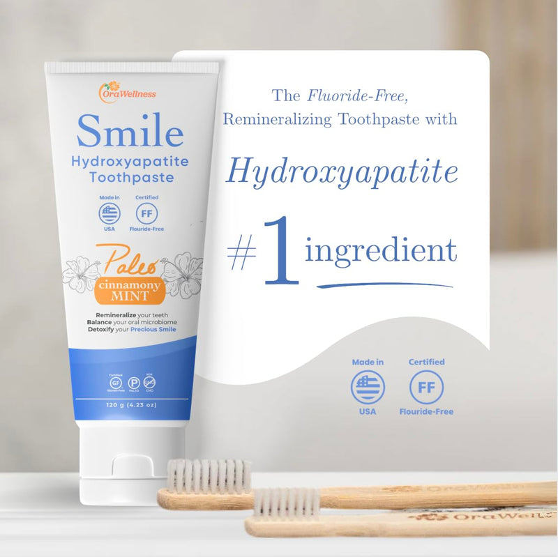 OraWellness Smile Hydroxyapatite Toothpaste with Remineralizing Xylitol & Non Nano Hydroxyapatite, Cinnamony Mint Toothpaste, American Made Fluoride Free Natural Tooth Repair & Teeth Whitening, 4.23oz Paleo-Cinnamony-Mint